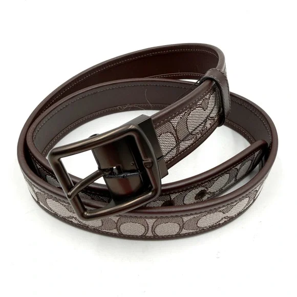 COACH 38 mm Sized SJD Belt Oak Brown Monogram Canvas Leather 42 Inch - Picture 2 of 8